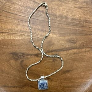 Roma Silver Necklace with Blue Square Pendant
